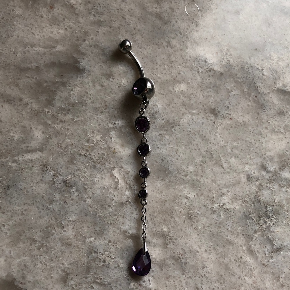 Silver Navel Drop Earrings with Purple Stones